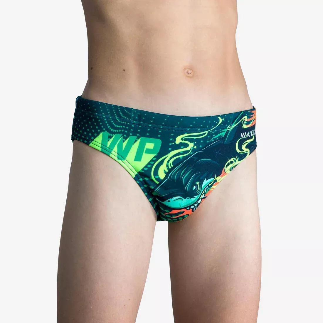 Kids Boys Water Polo Swim Briefs - Shark, Blue, No Color, large image number 0