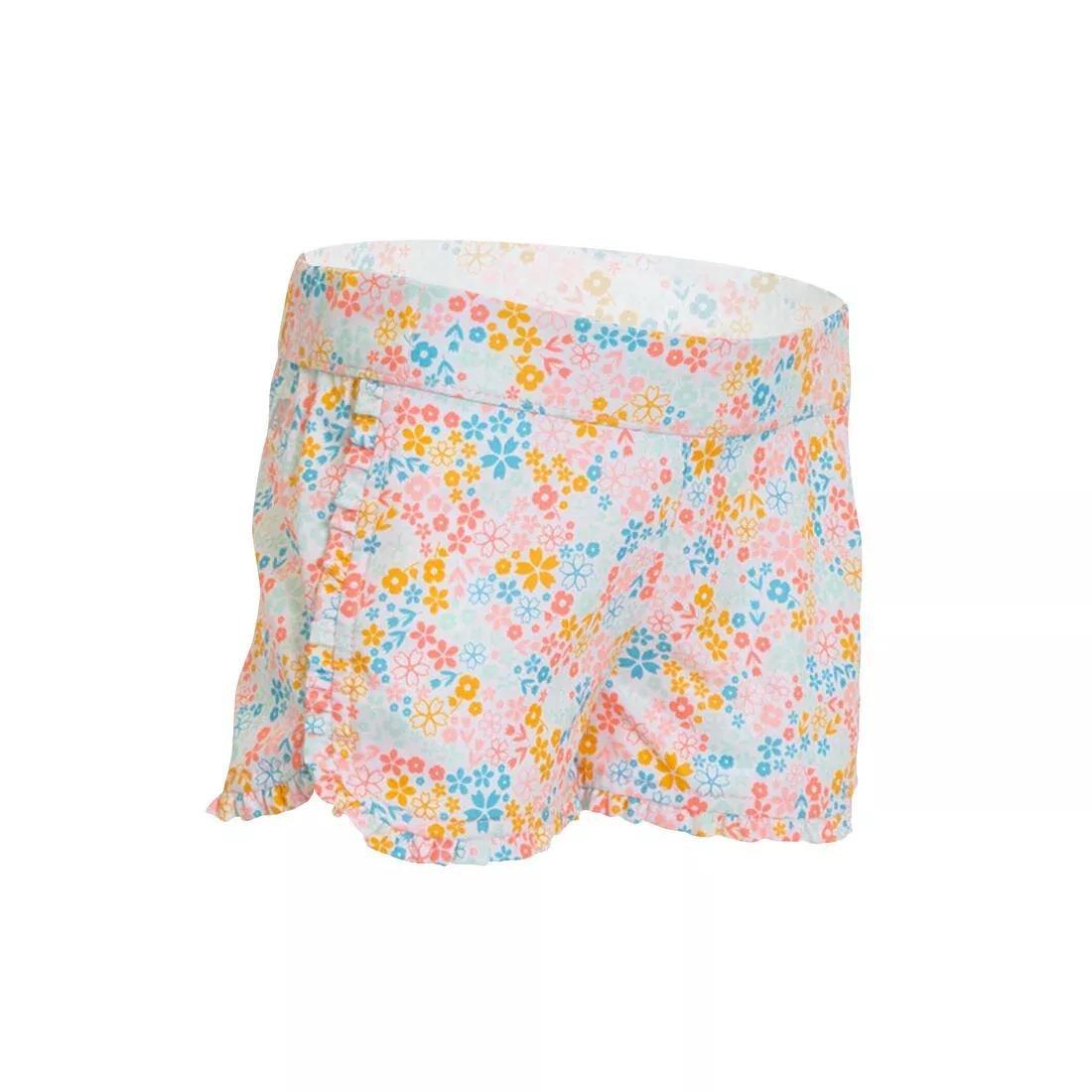 Kids Girls Swim Shorts With Flower Print, Green, No Color, large image number 0