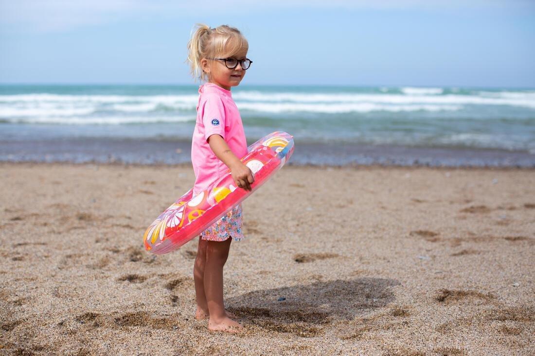 Kids Girls Swim Shorts With Flower Print, Green, No Color, large image number 2