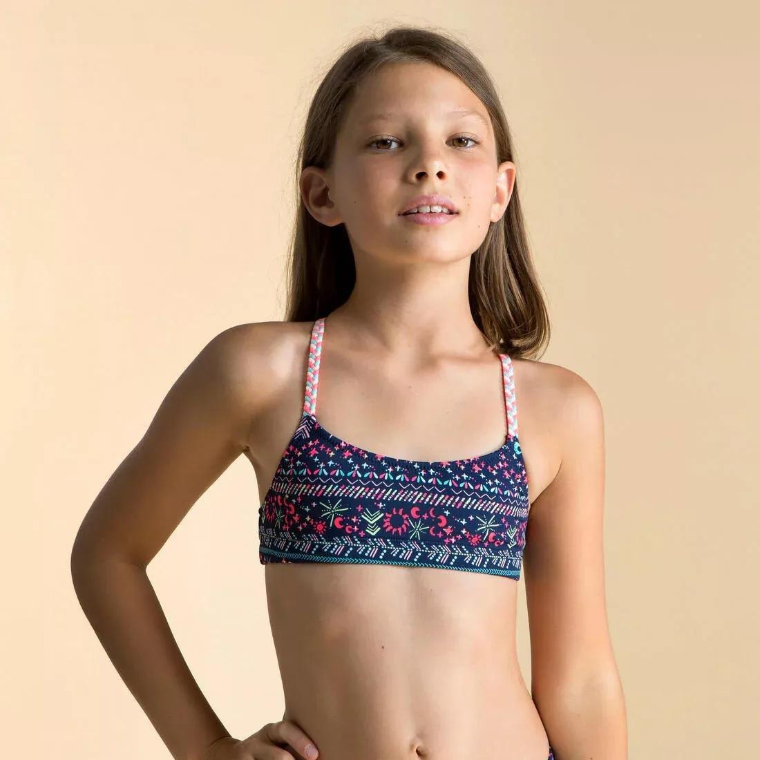 Kids Girls Swimming Swimsuit Top, Blue, , large image number 0