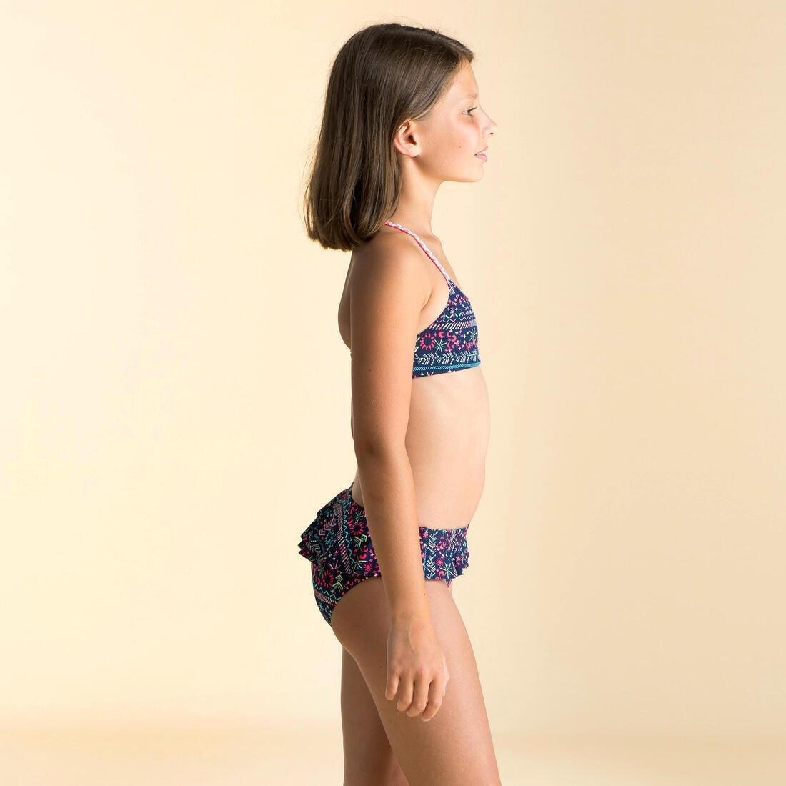 Kids Girls Swimming Swimsuit Top, Blue, No Color, large image number 3