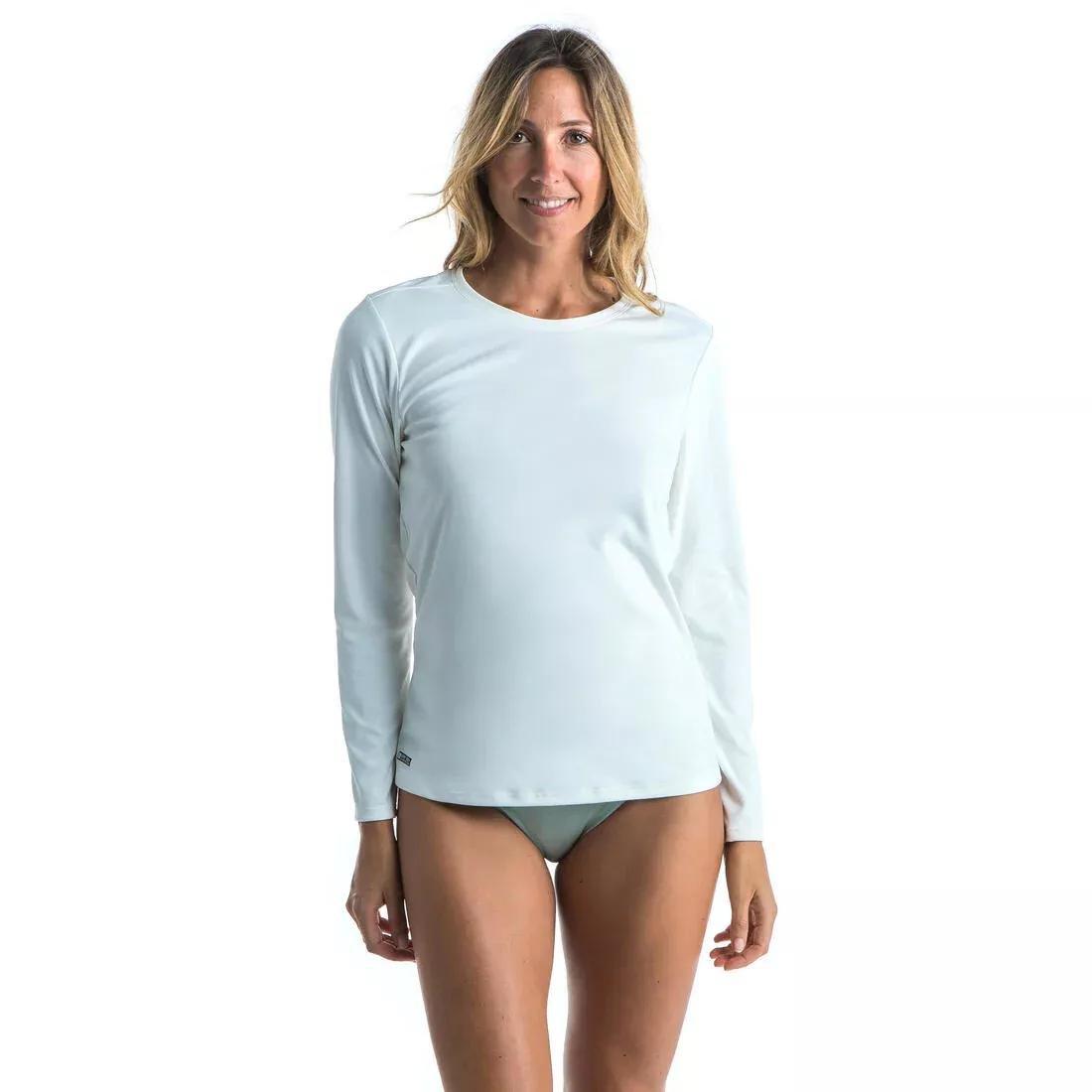 Women Surfing Long-Sleeved Uv-Resistant T-Shirt, Snow White, No Color, medium