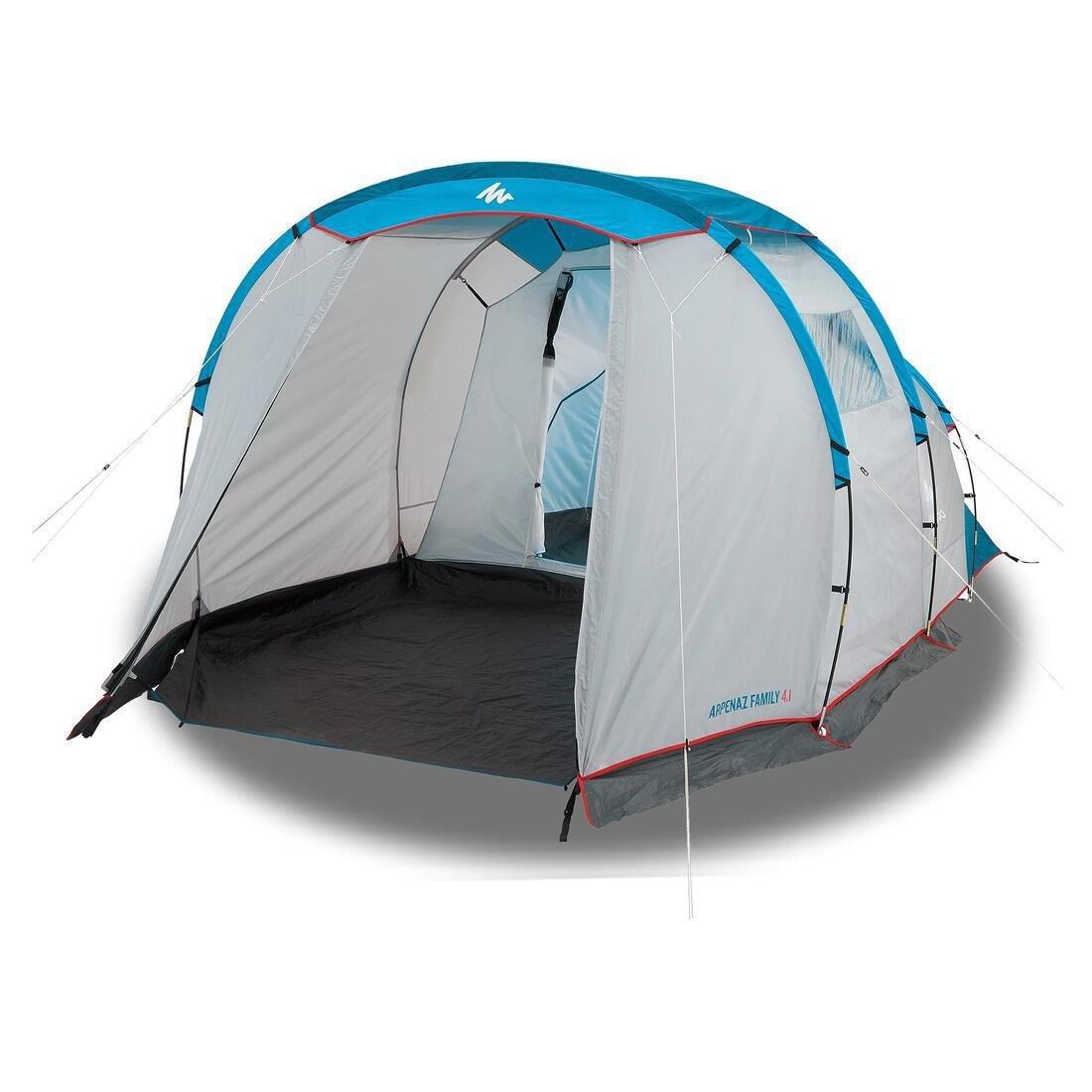 Camping Tent With Poles - Arpenaz 4.1 - 4 Person - 1 Bedroom, Blue, No Color, large image number 1