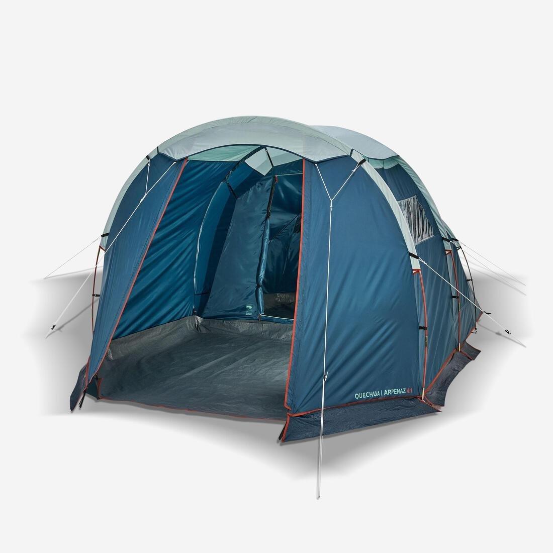 Camping Tent With Poles - Arpenaz 4.1 - 4 Person - 1 Bedroom, Blue, No Color, large image number 5