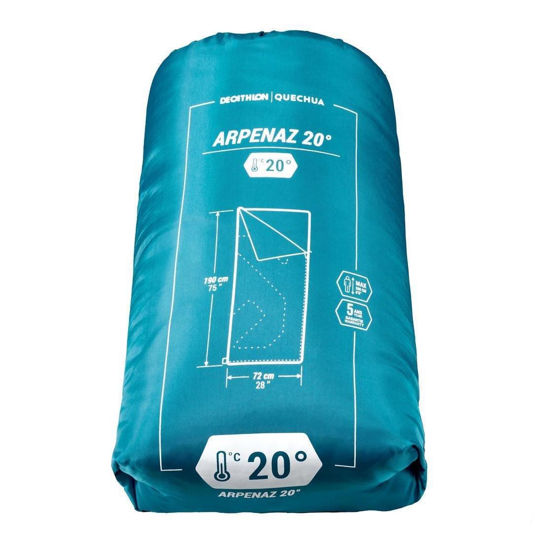 Camping Sleeping Bag - Arpenaz 20C, Turquoise, No Color, large image number 6