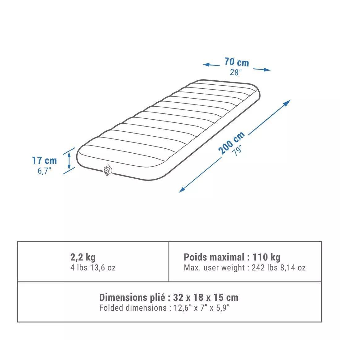 Inflatable Camping Mattress - Air Comfort 70 Cm 1 Person, Navy, No Color, large image number 3