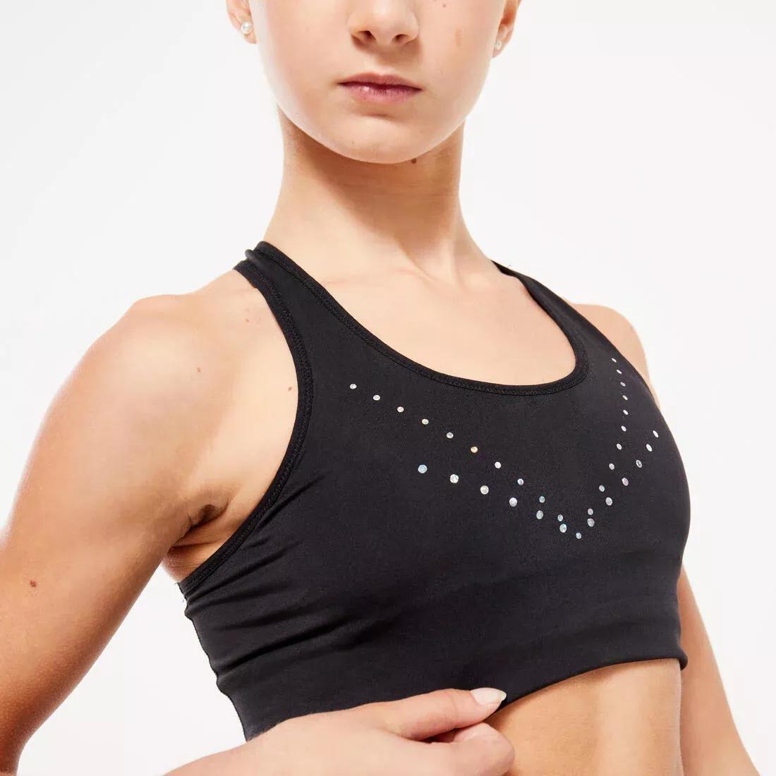 Kids Girls Gymnastics Sports Bra 500, Black, , large image number 1
