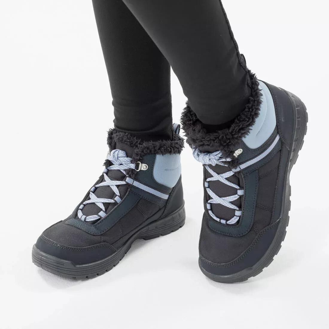 Kids Warm And Waterproof Leather Hiking Shoes - Sh100 Lace-Up, Grey, , large image number 6