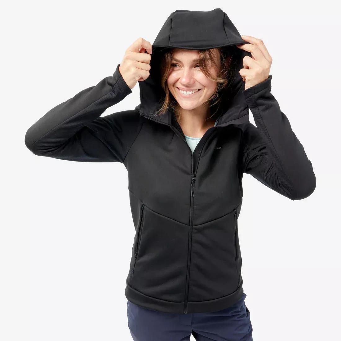 Women's Hiking Fleece Jacket - mh500 Hood, black, , large image number 0