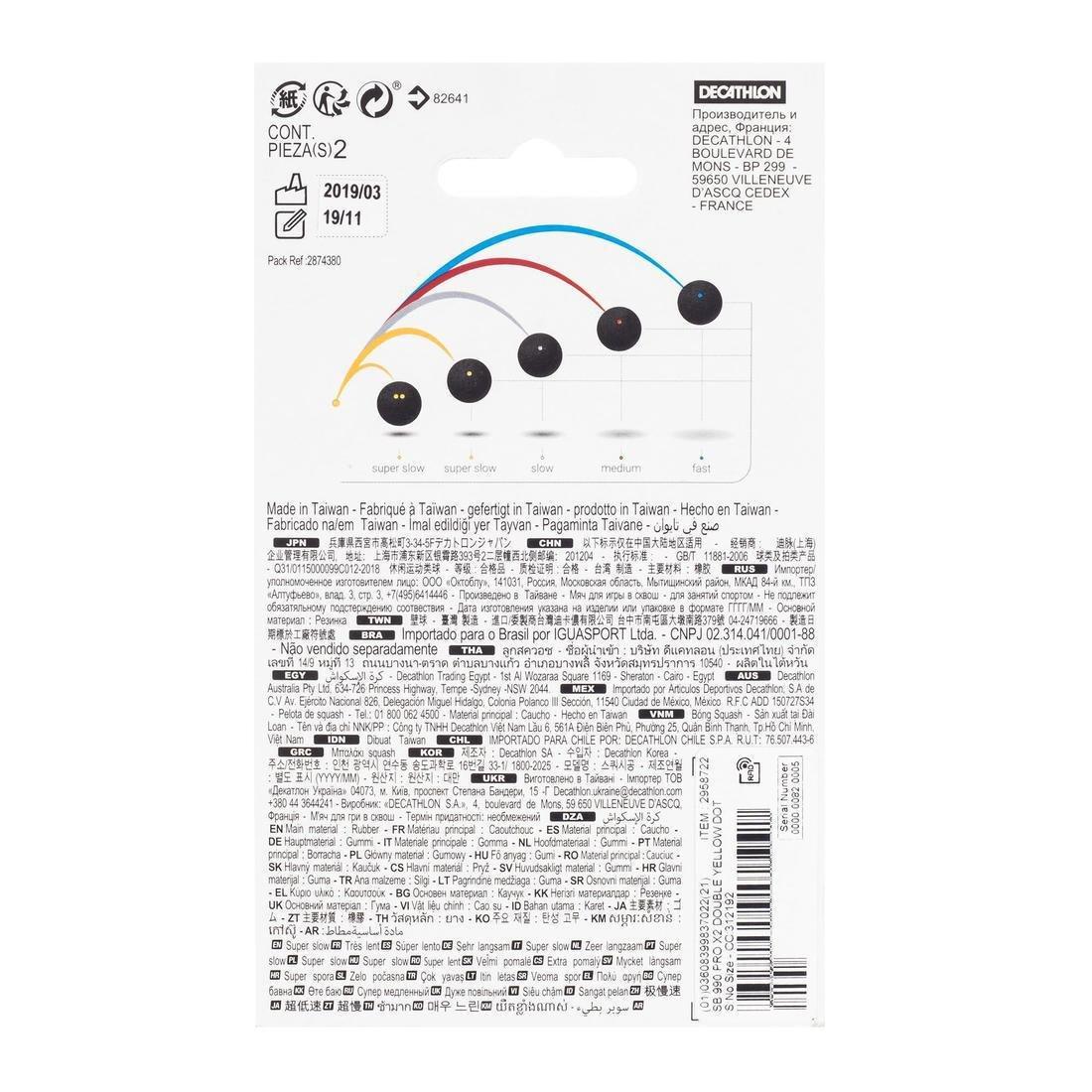 Sb 990 Double Dot Squash Ball Pack Of 2, Yellow, No Color, large image number 9