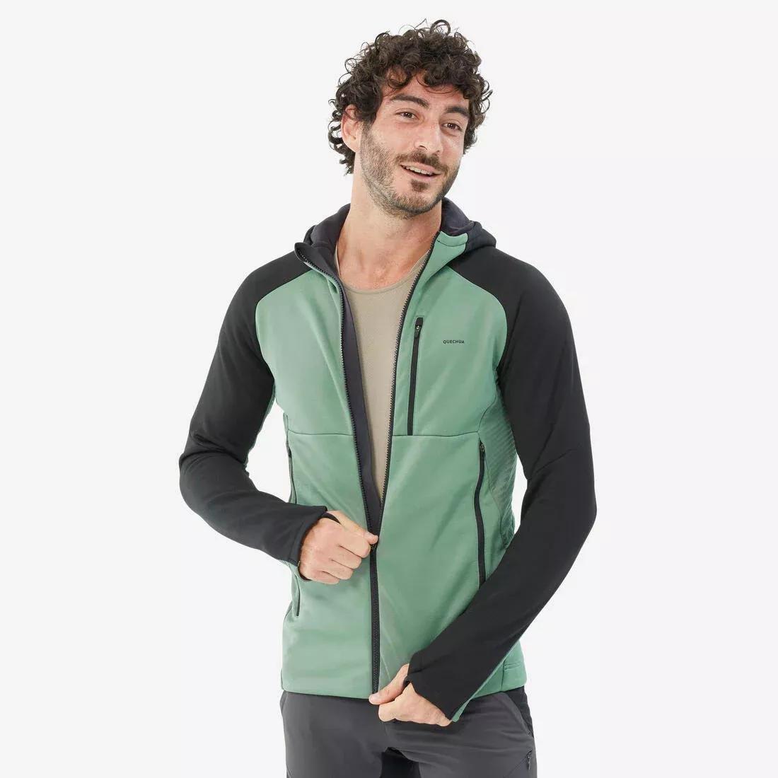 Men Hiking Fleece Jacket - Mh520 Hood, Laurel Green, No Color, medium