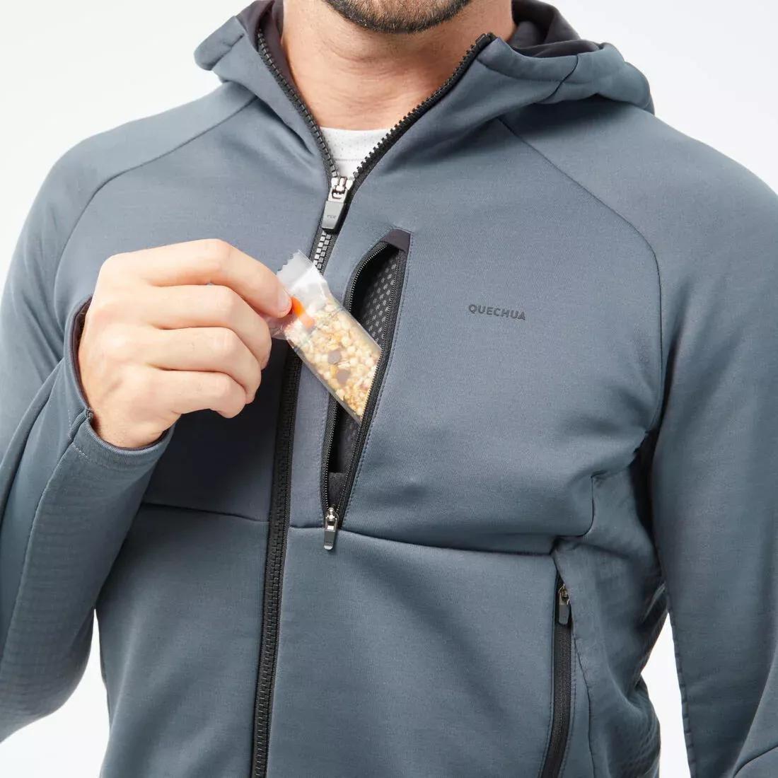 SLATE GREY Men's Hiking Fleece Jacket - MH500 Hood, No Color, medium