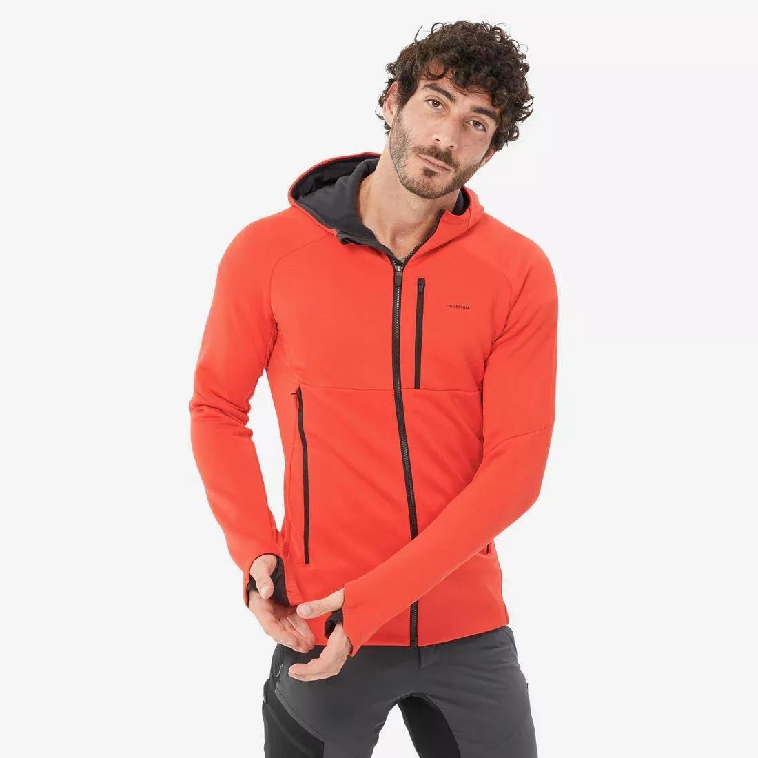 VERMILION RED Men's Hiking Fleece Jacket - MH500 Hood, No Color, large image number 1