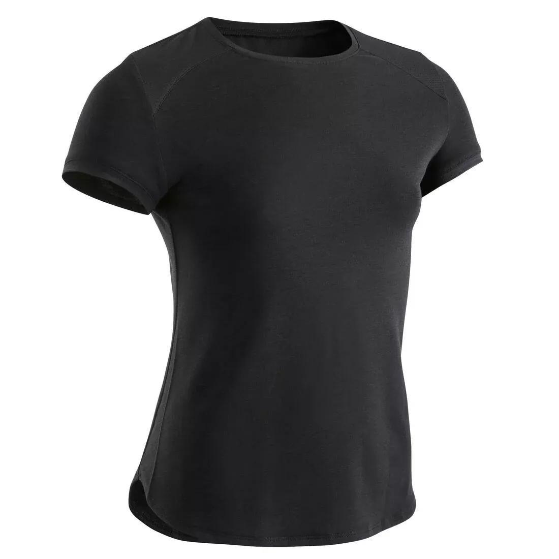 Kids Girls Breathable Short-Sleeved Gym T-Shirt - 500 Print, Black, No Color, large image number 0