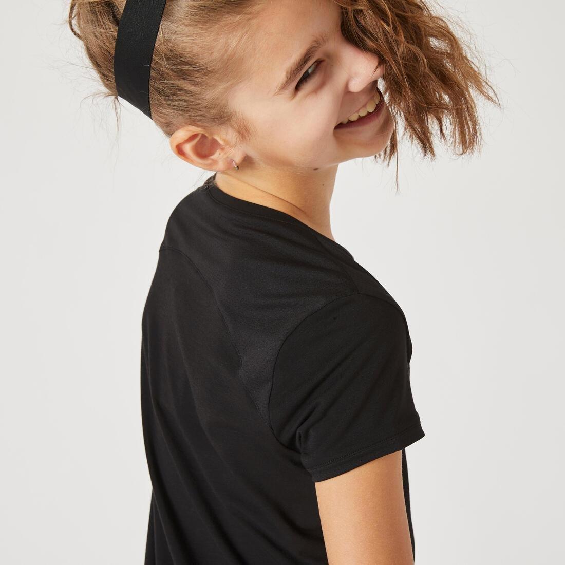 Kids Girls Breathable Short-Sleeved Gym T-Shirt - 500 Print, Black, No Color, large image number 1