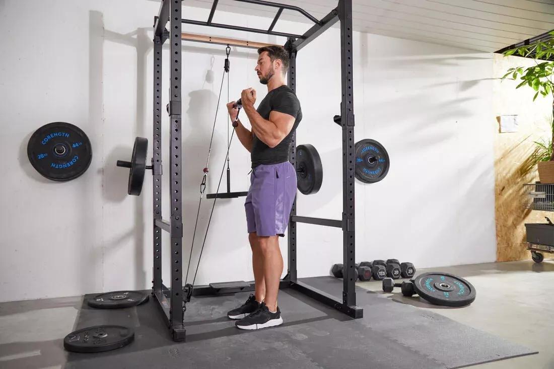 Weight Training Pulley Station With Pull Bar Weights Holder And Net, No Color, large image number 10
