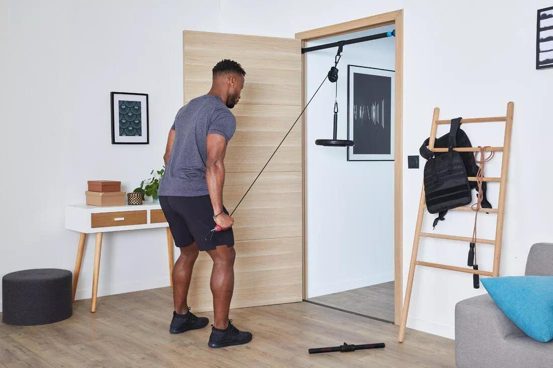 Weight Training Pulley Station With Pull Bar Weights Holder And Net, No Color, large image number 11