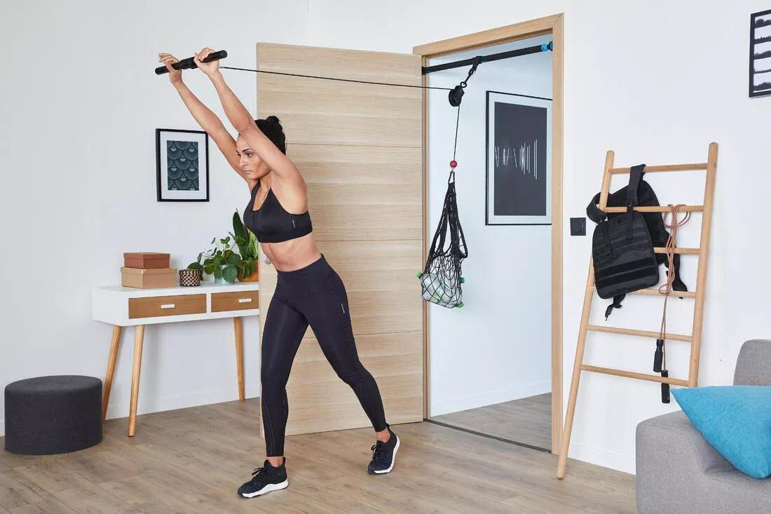 Weight Training Pulley Station With Pull Bar Weights Holder And Net, No Color, large image number 13