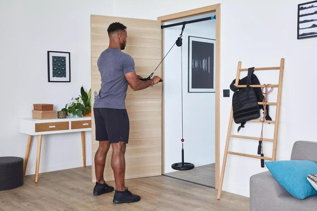Weight Training Pulley Station With Pull Bar Weights Holder And Net, No Color, large image number 14