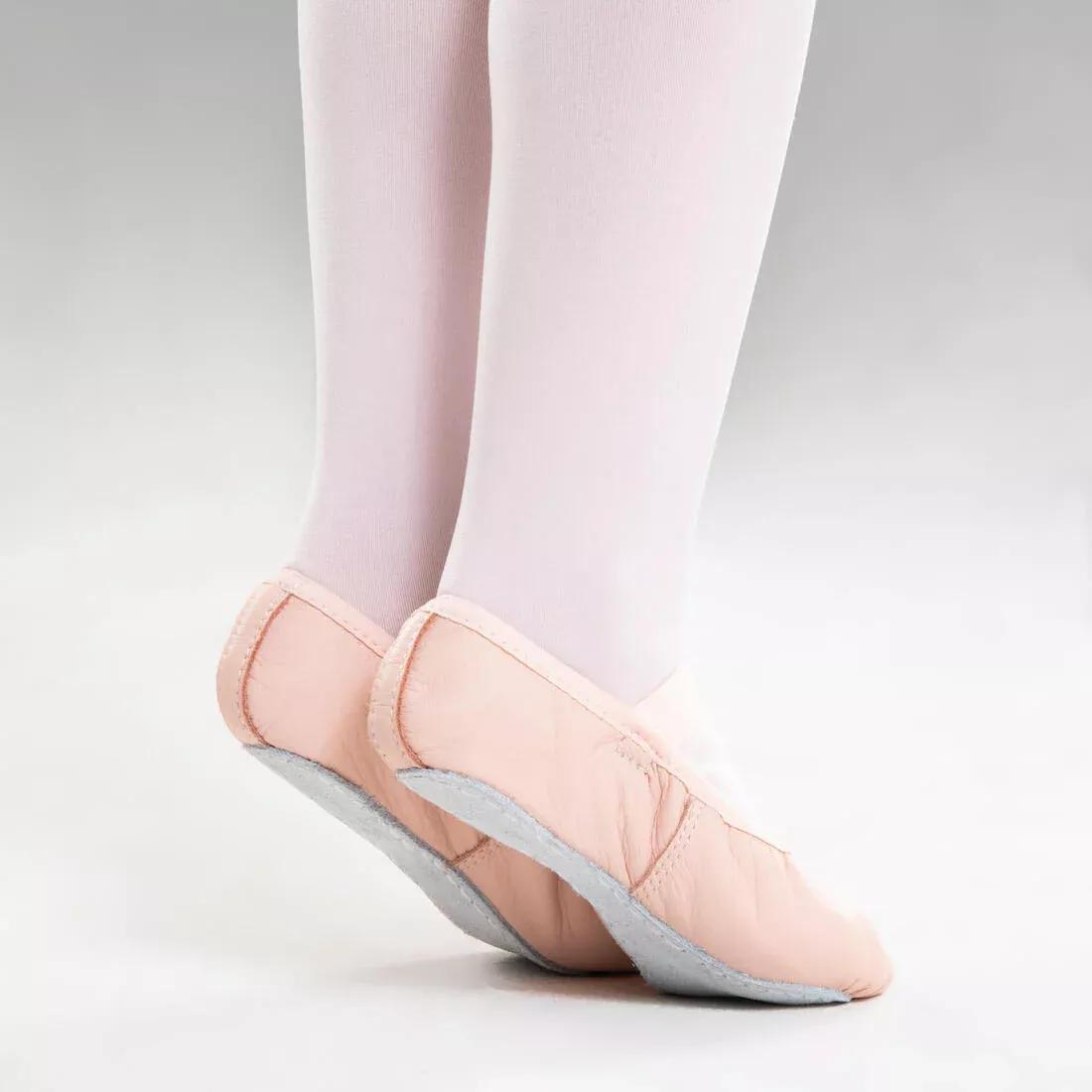 Kids Girls Beginner Ballet Full Sole Leather Demi-Pointe Shoes, Pink, , large image number 1