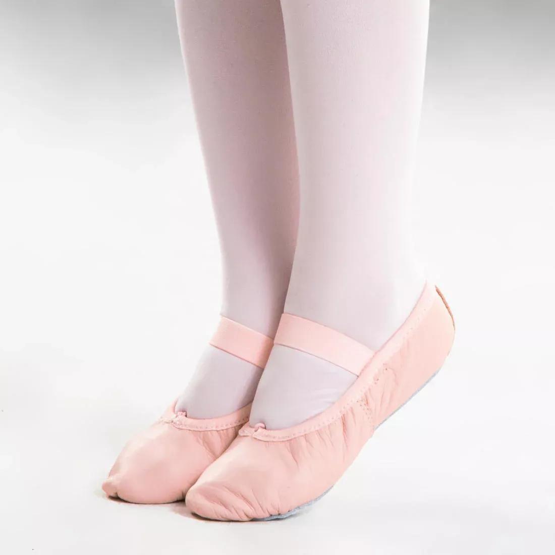 Kids Girls Beginner Ballet Full Sole Leather Demi-Pointe Shoes, Pink, , large image number 5