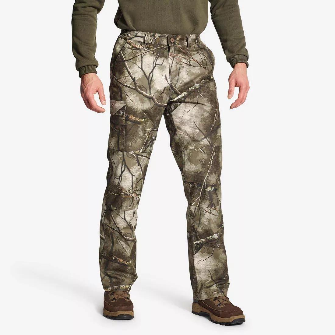 CAMOUFLAGE HUNTING TROUSERS WARM WATERPROOF 100 TREEMETIC, 5401_000, medium