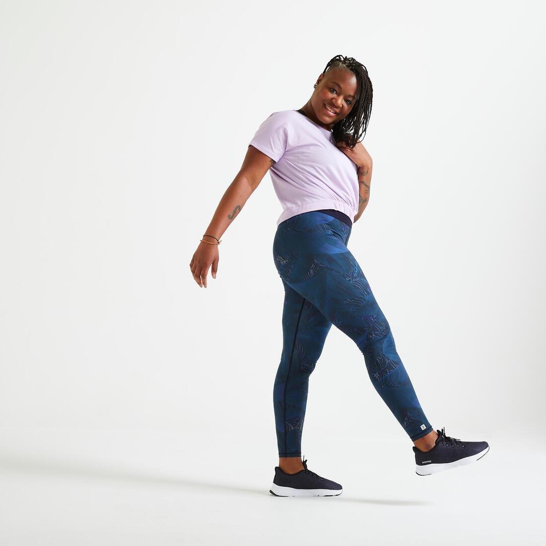 Women High-Waisted Fitness Leggings - Printed, Navy, No Color, large image number 1