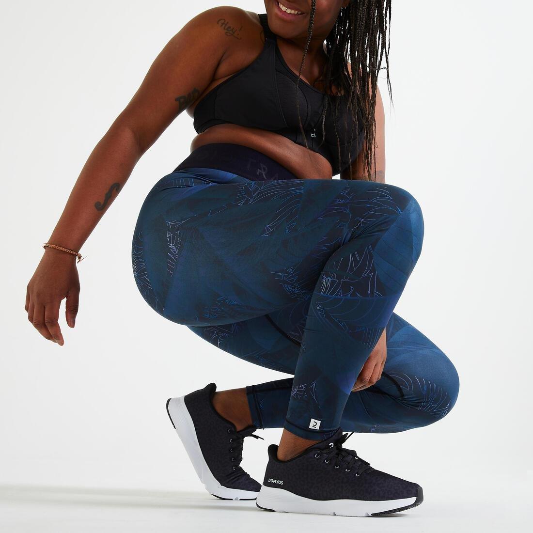 Women High-Waisted Fitness Leggings - Printed, Navy, No Color, large image number 3