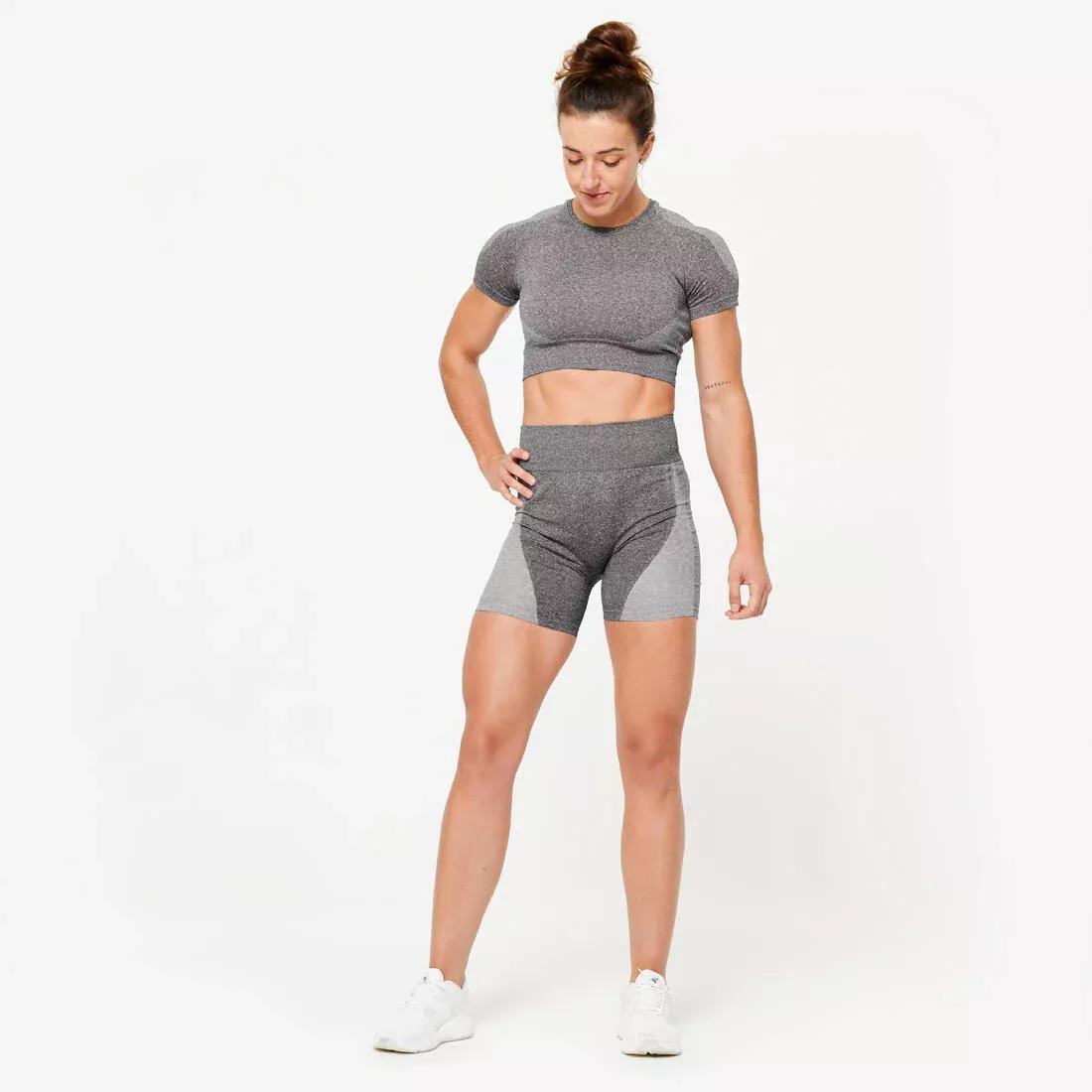 Women High-Waisted Seamless Fitness Cycling Shorts, Grey, , large image number 1