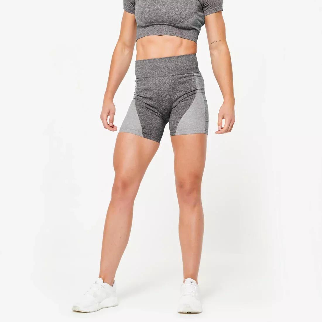 Women High-Waisted Seamless Fitness Cycling Shorts, Grey, No Color, large image number 6