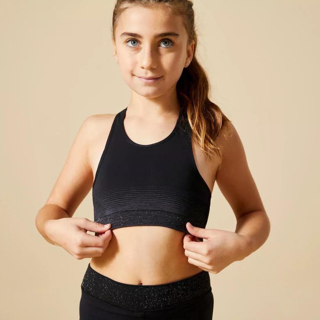 DOMYOS - Kids Girls Gym Sports Bra 580, Black