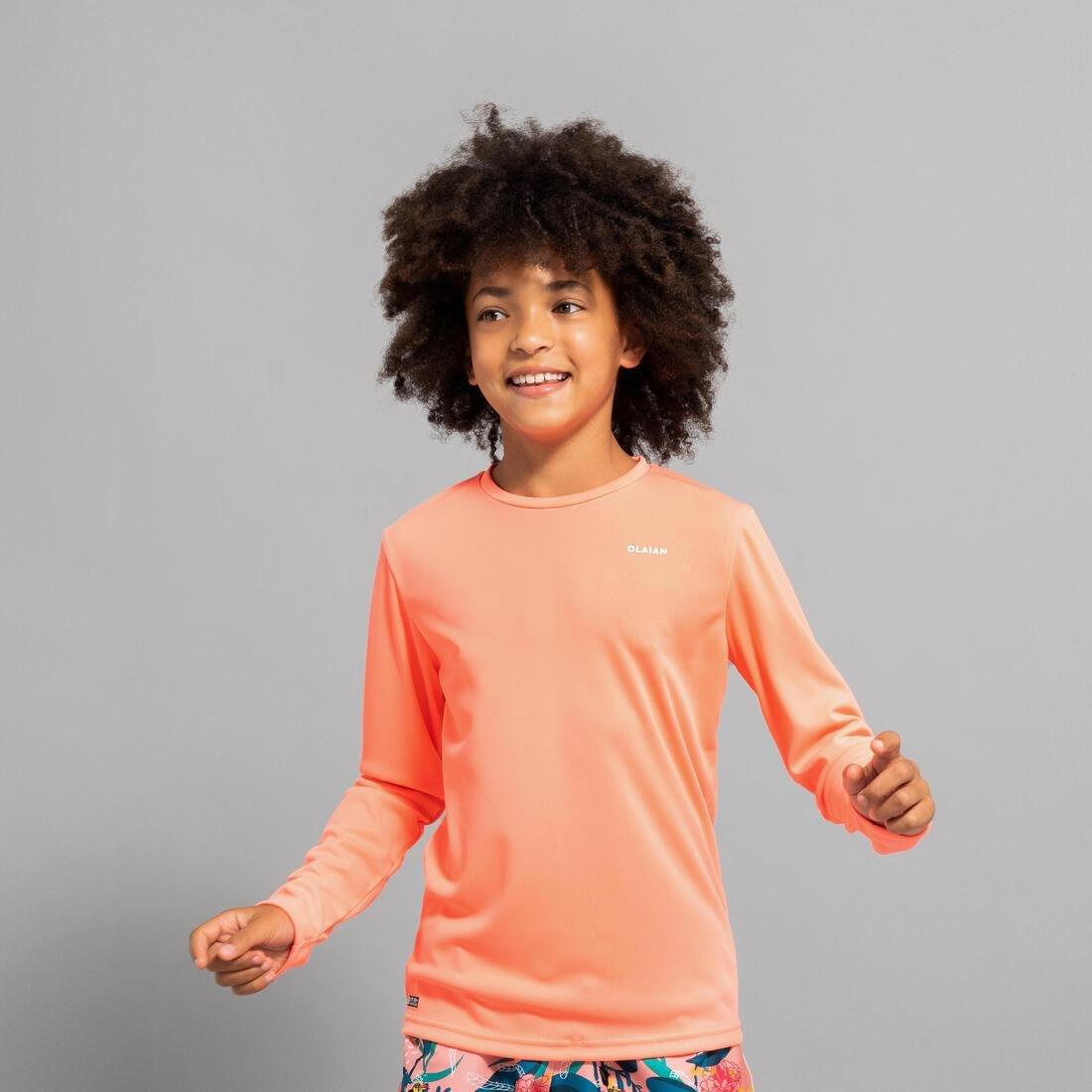Kids Surfing Uv Protection Long-Sleeved Water T-Shirt, Peach, , large image number 1
