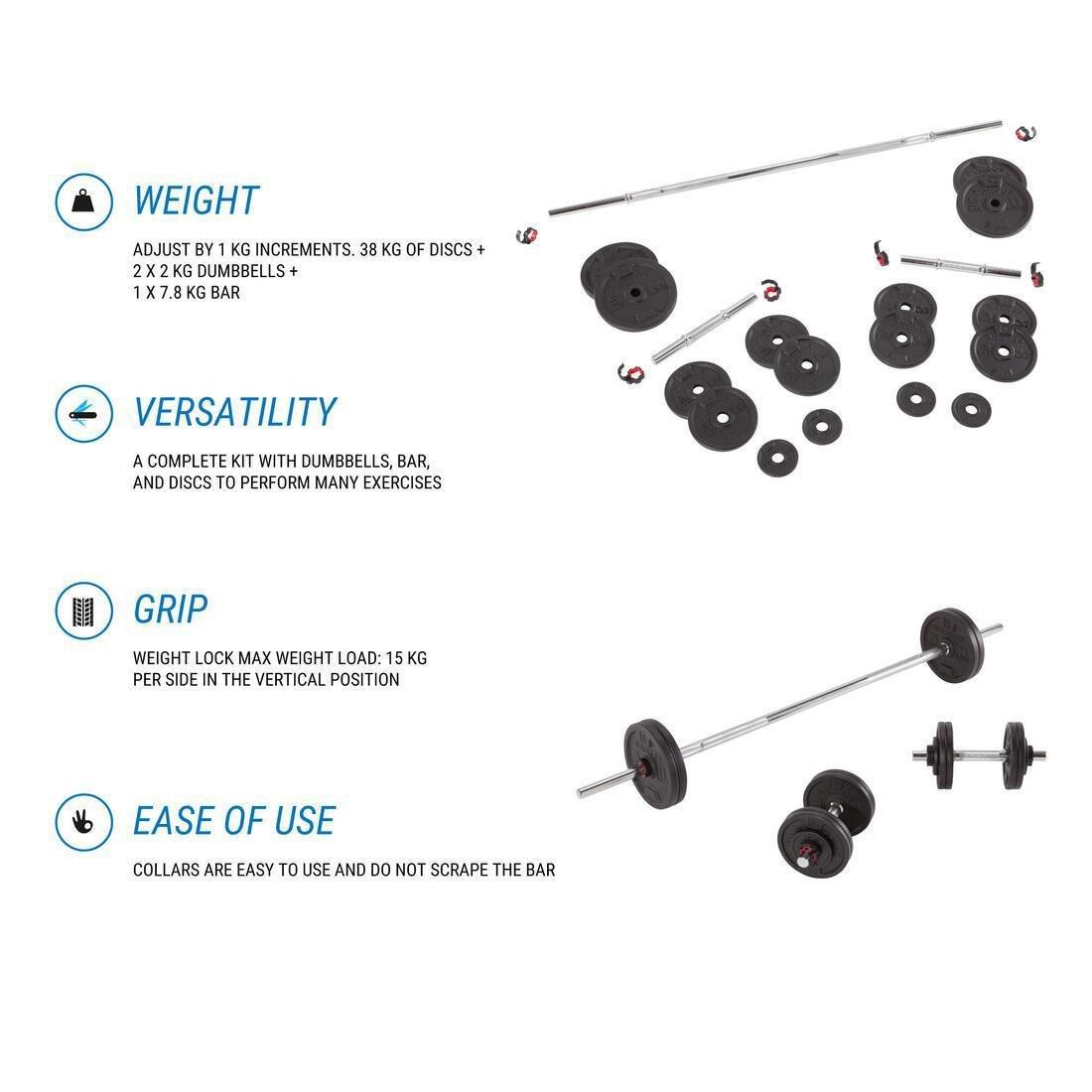 CORENGTH - Weight Training Dumbbells And Bars Set, Black