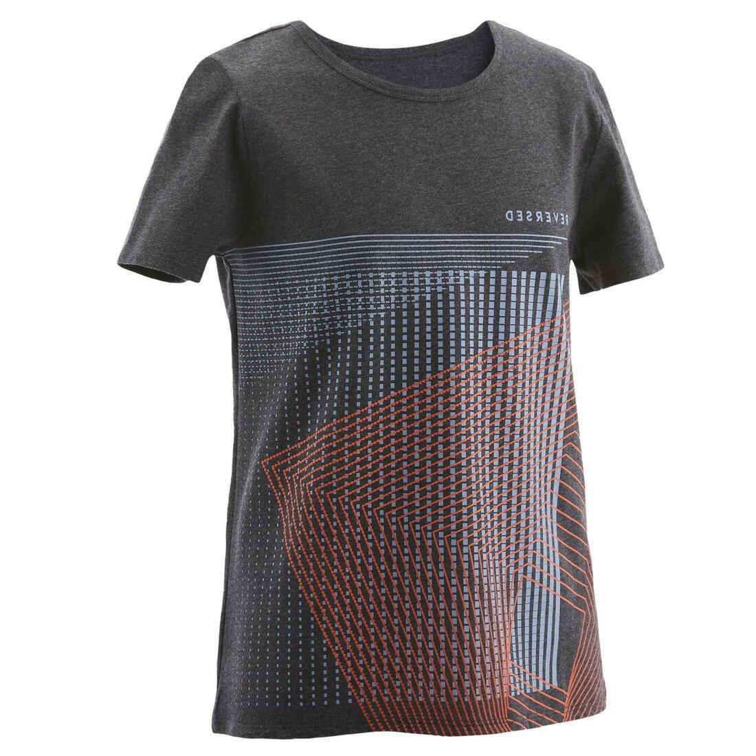 100 Boys' Short-Sleeved Gym T-Shirt Print, Dark Grey, , large image number 0