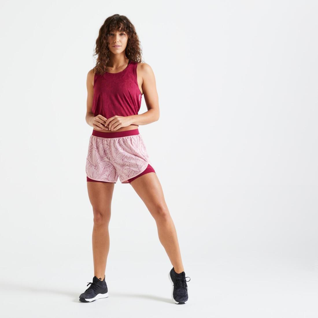 900 Women's Fitness Cardio Training 2-In-1 Shorts, Bordeaux, , large image number 2