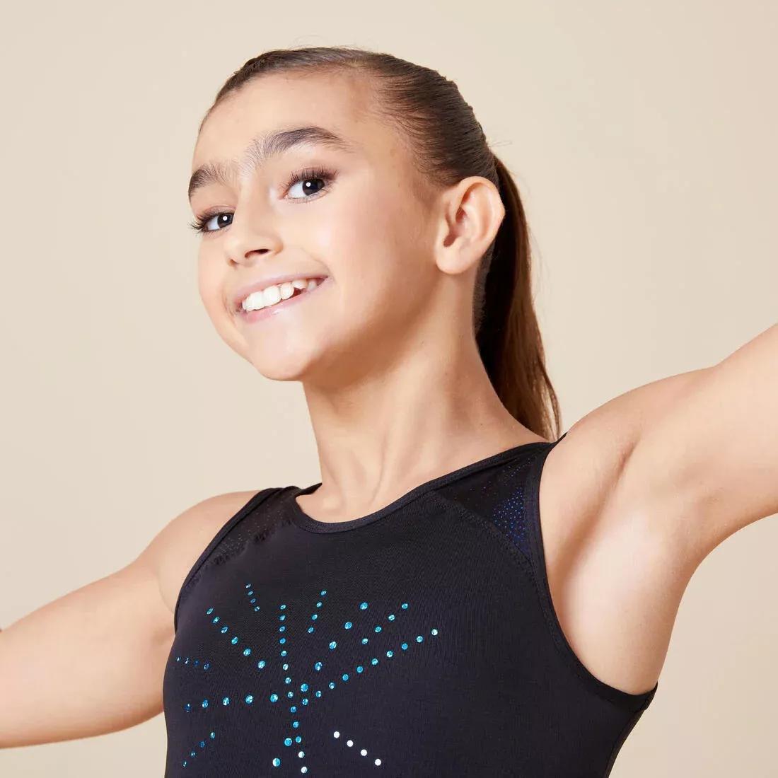 BLACK Girls' Sleeveless Crew Neck Gym Leotard JSM 540 - Black with Blue Sequins, , large image number 7