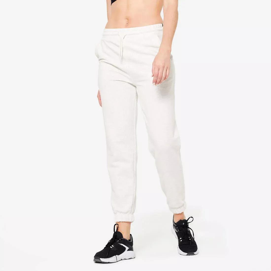 COTTON WHITE Women's Regular-Fit Fitness Bottoms 500 Essentials, , medium