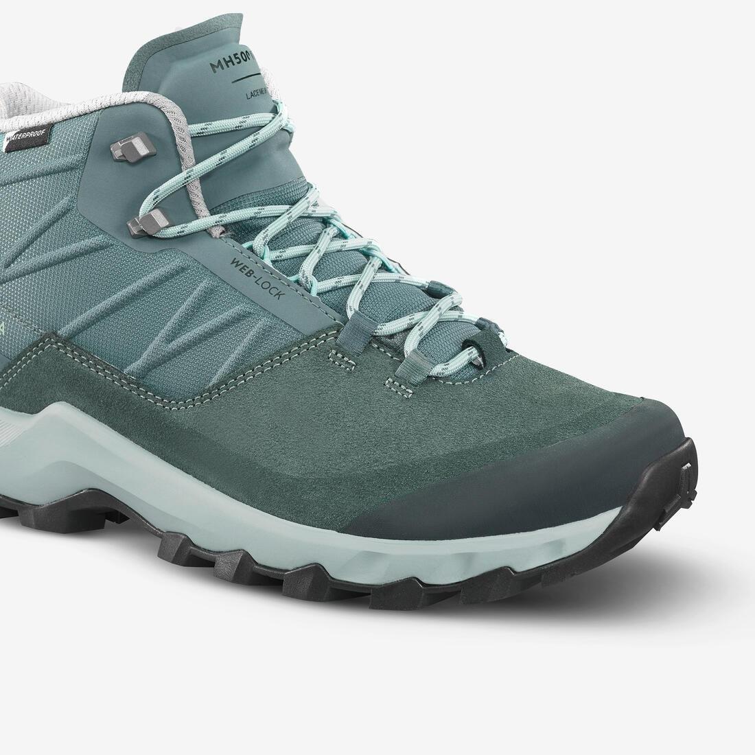 Women Waterproof Mountain Walking Boots - Mh500 Mid, Turquoise, , large image number 3