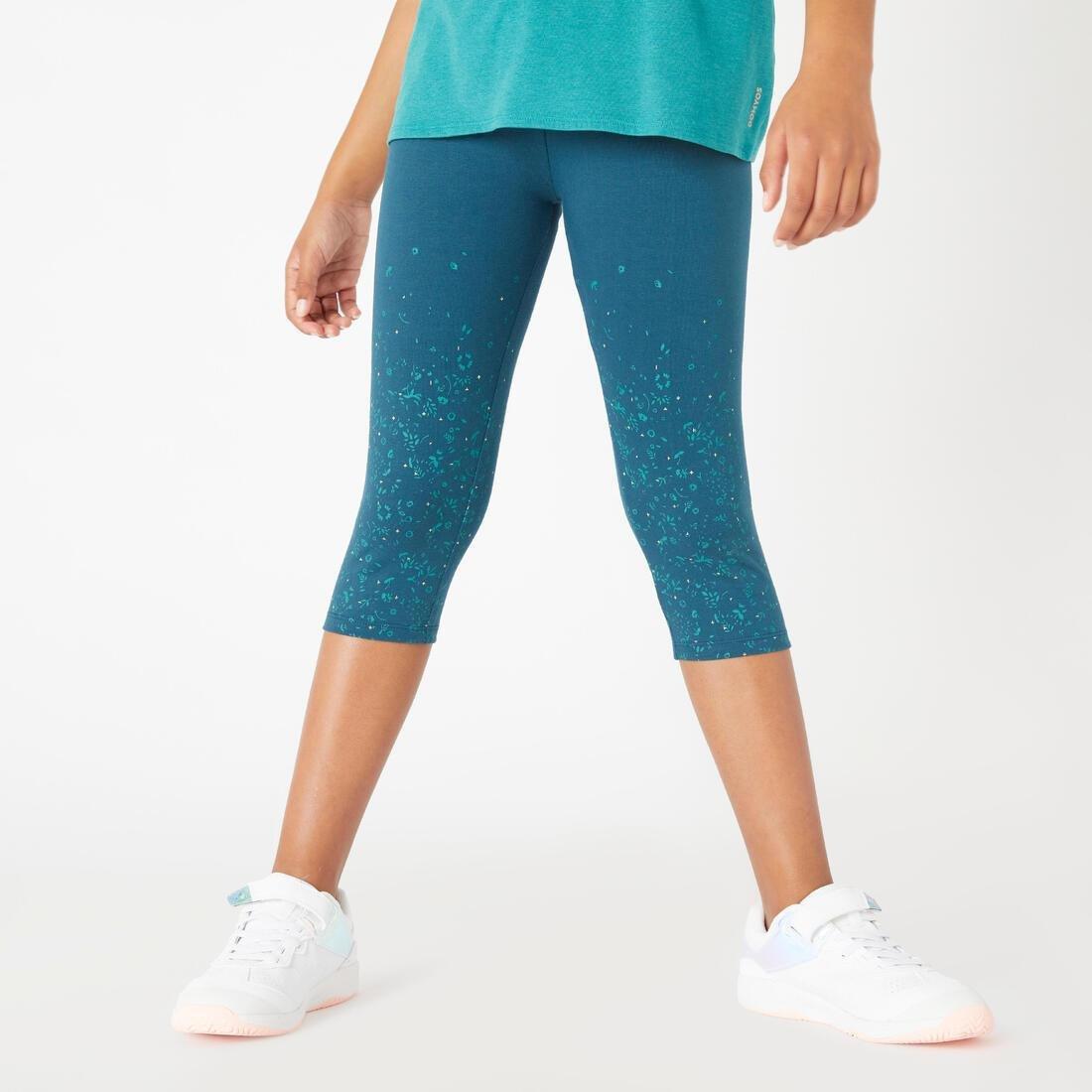 Kids Girls Breathable Cotton Cropped Leggings, Blue, , large image number 0