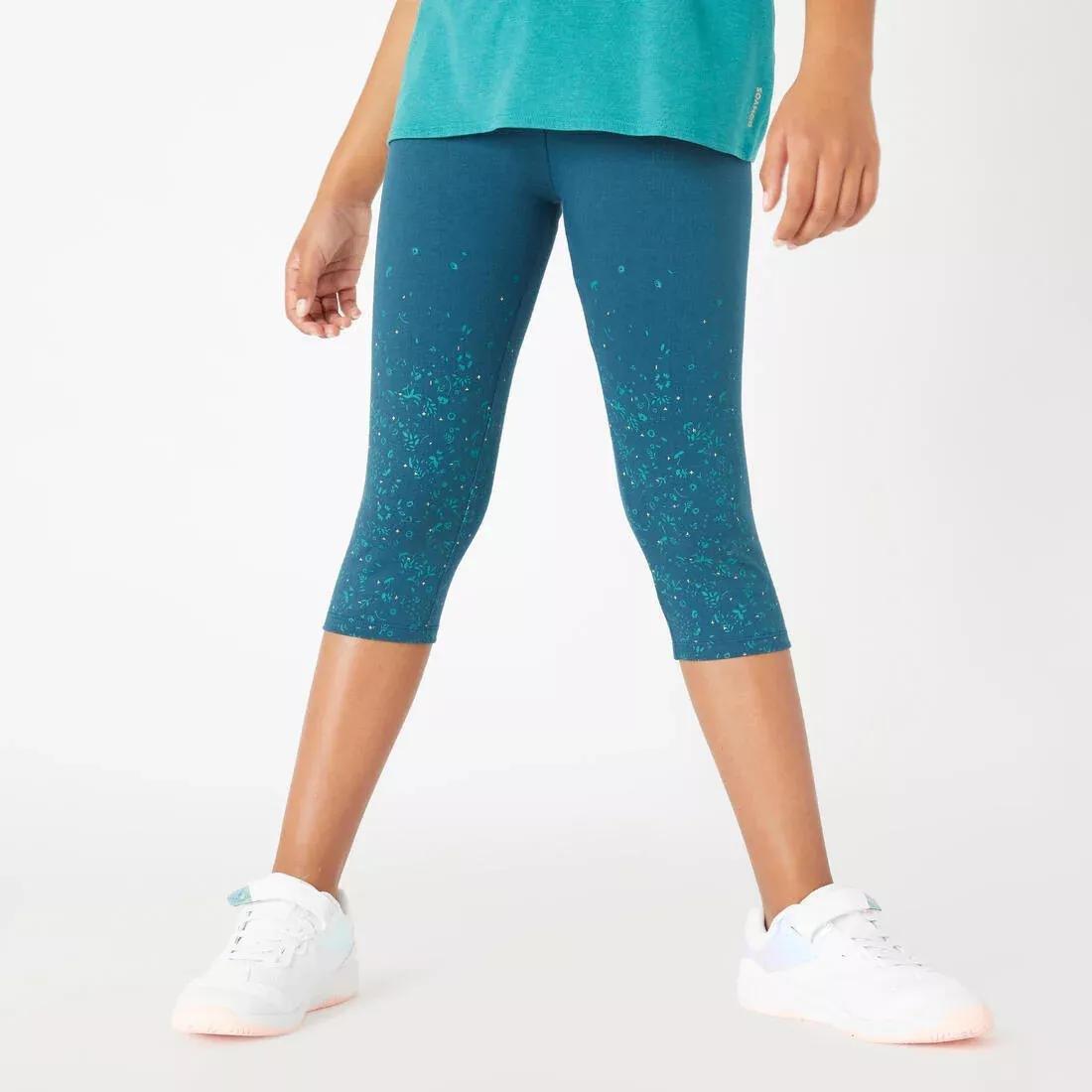 Kids Girls Breathable Cotton Cropped Leggings, Blue, , large image number 1