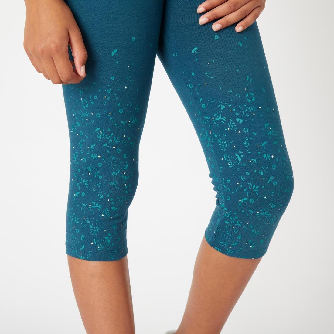 Kids Girls Breathable Cotton Cropped Leggings, Blue, , large image number 2