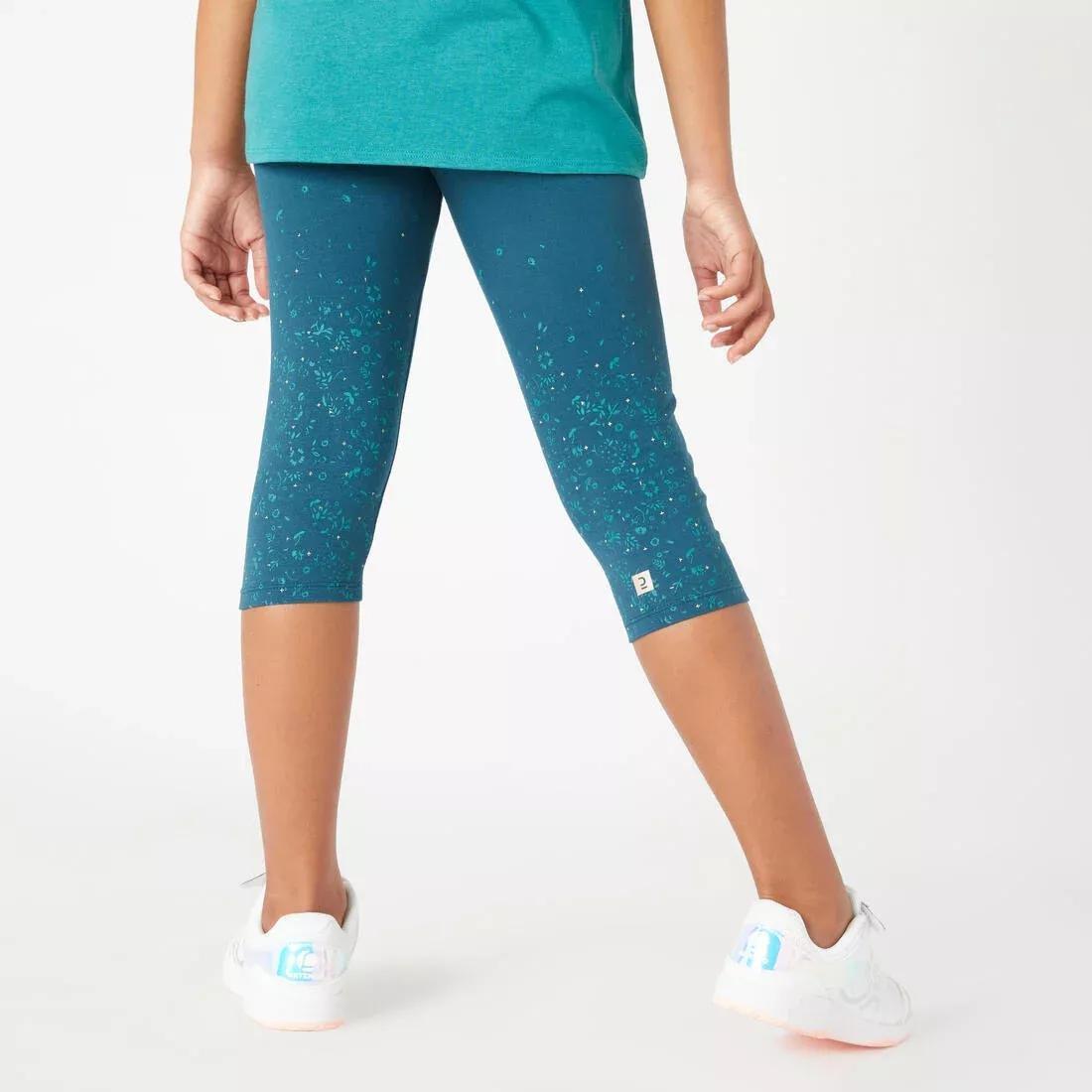 Kids Girls Breathable Cotton Cropped Leggings, Blue, , large image number 3