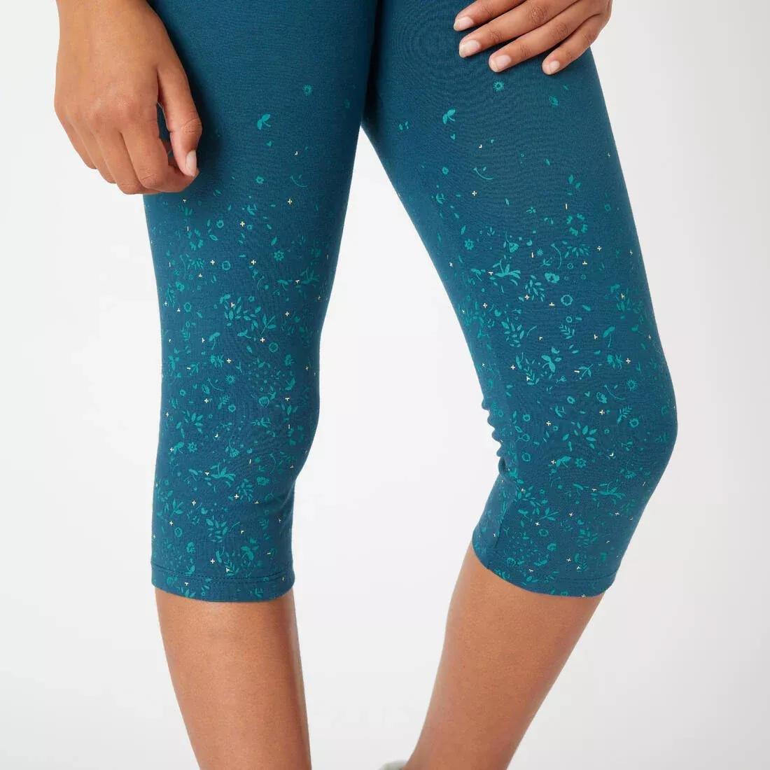 Kids Girls Breathable Cotton Cropped Leggings, Blue, , large image number 4