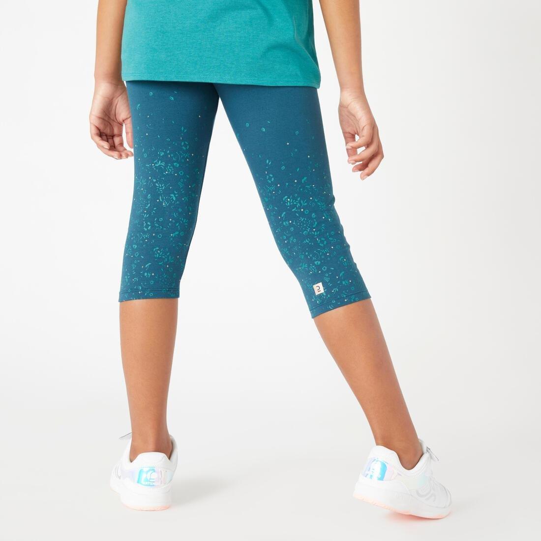 Kids Girls Breathable Cotton Cropped Leggings, Blue, , large image number 10