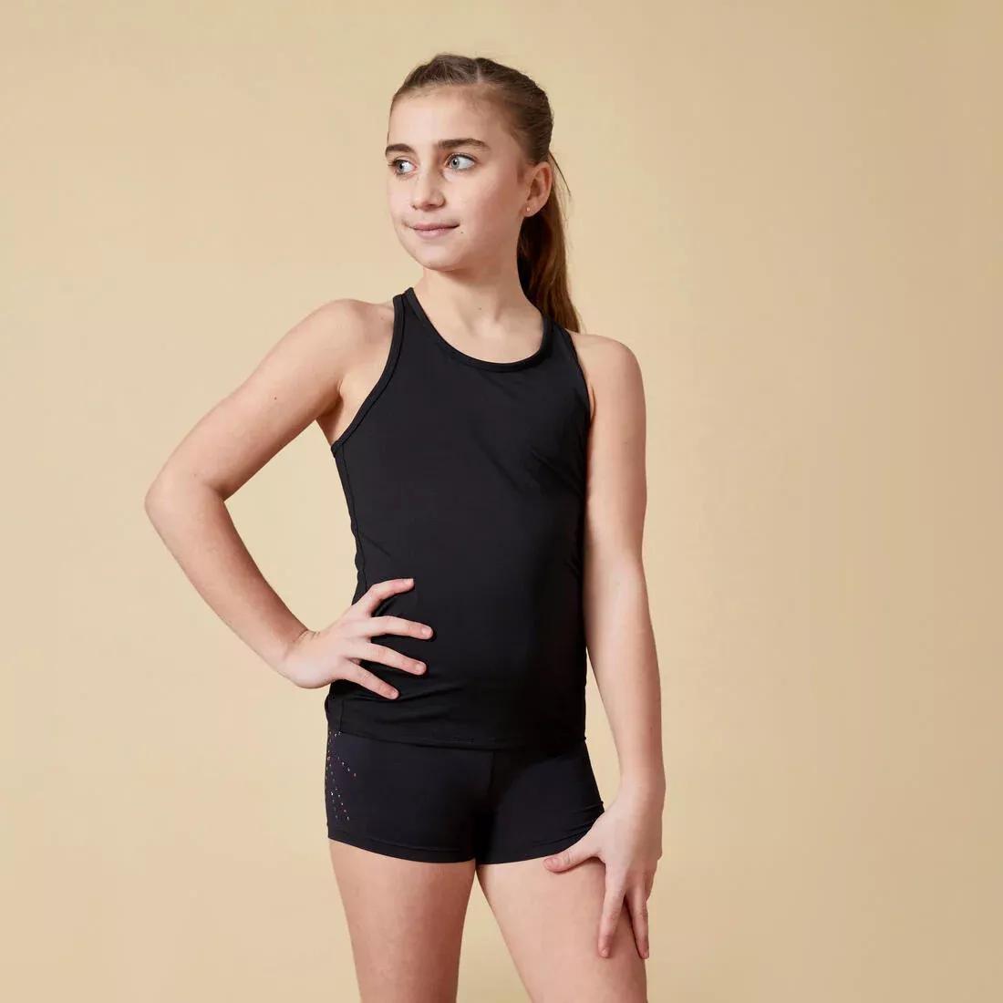 DOMYOS - Kids Girls Muscle Back Gym Tank Top My Top, Black