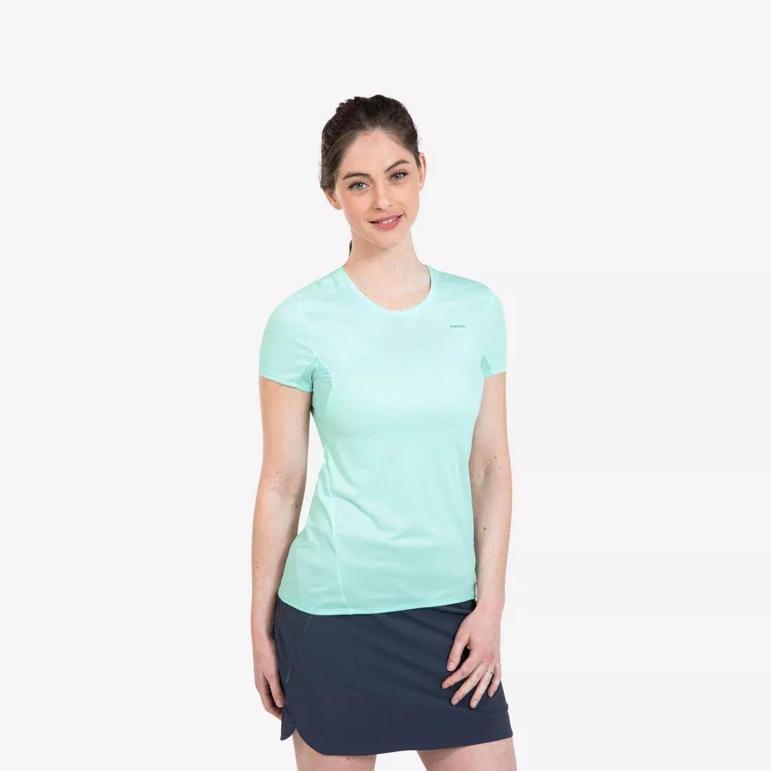 QUECHUA - Womens Mountain Walking Short-Sleeved T-Shirt Mh100 - Lychee, Green