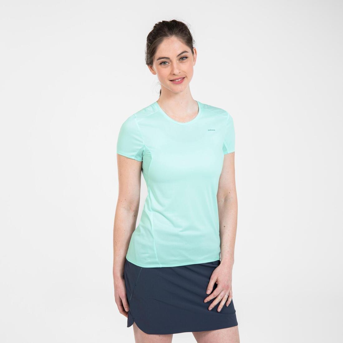 QUECHUA - Womens Mountain Walking Short-Sleeved T-Shirt Mh100 - Lychee, Green