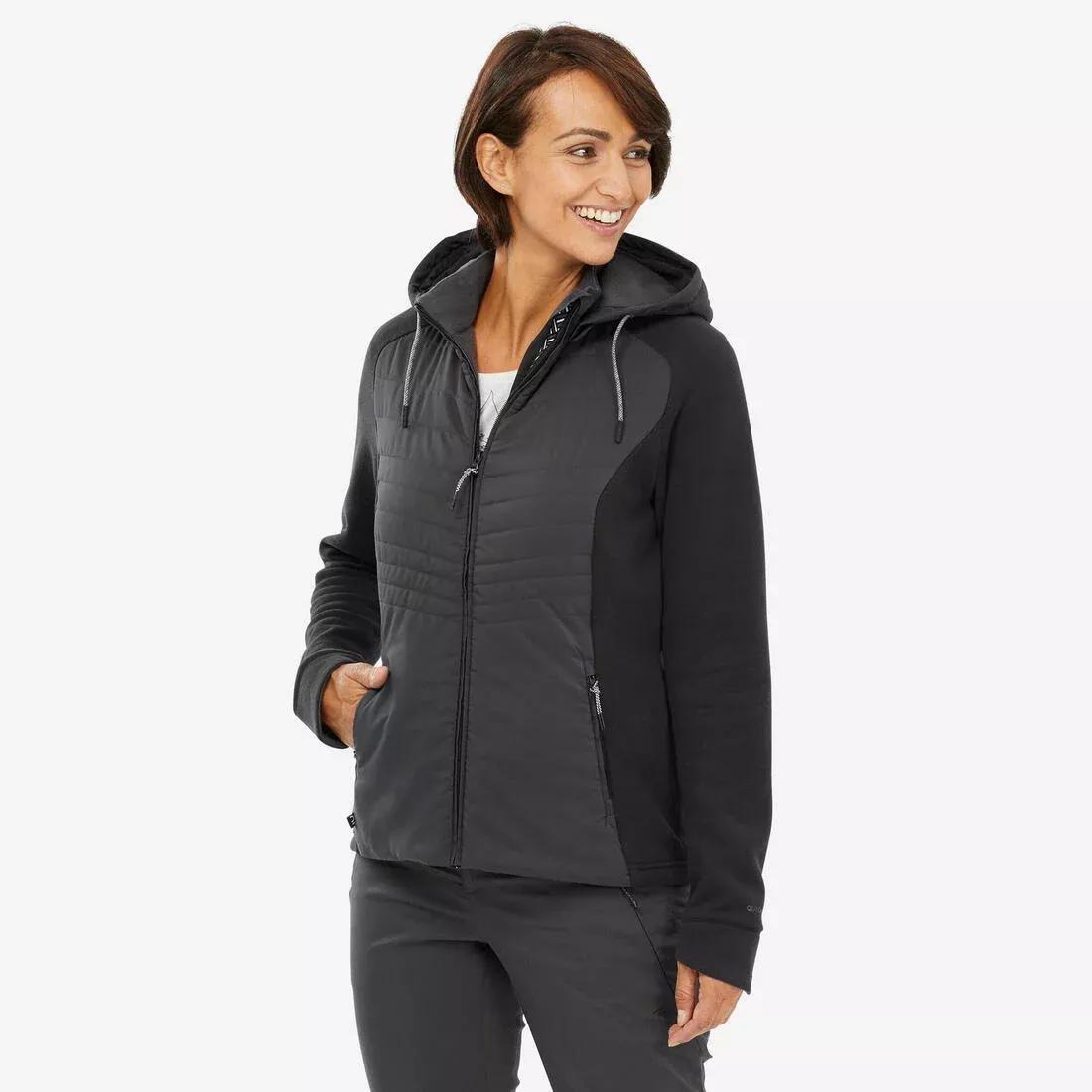BLACK Women's Hybrid Hiking Hoodie NH500, , large image number 0