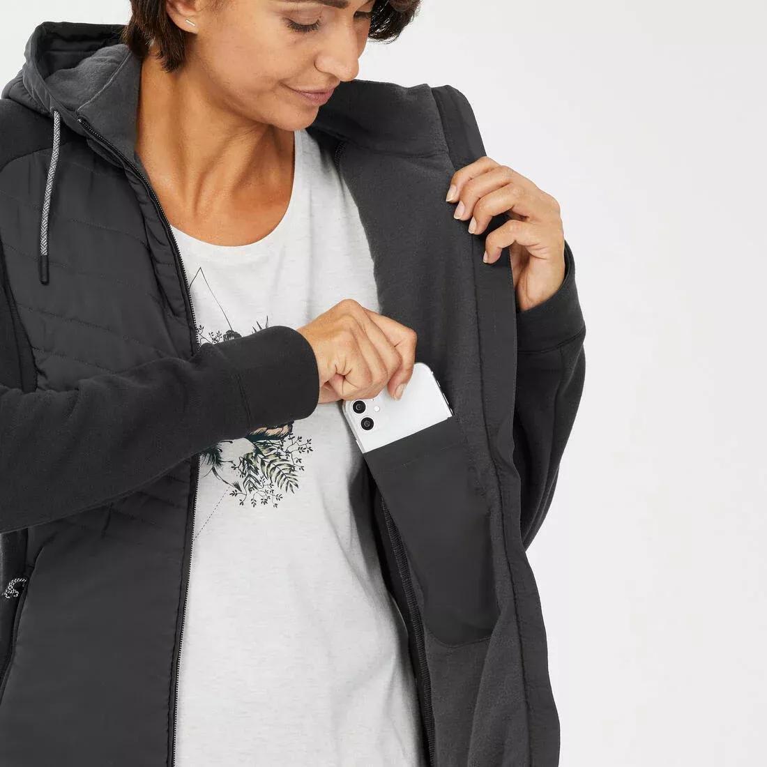 BLACK Women's Hybrid Hiking Hoodie NH500, , large image number 4