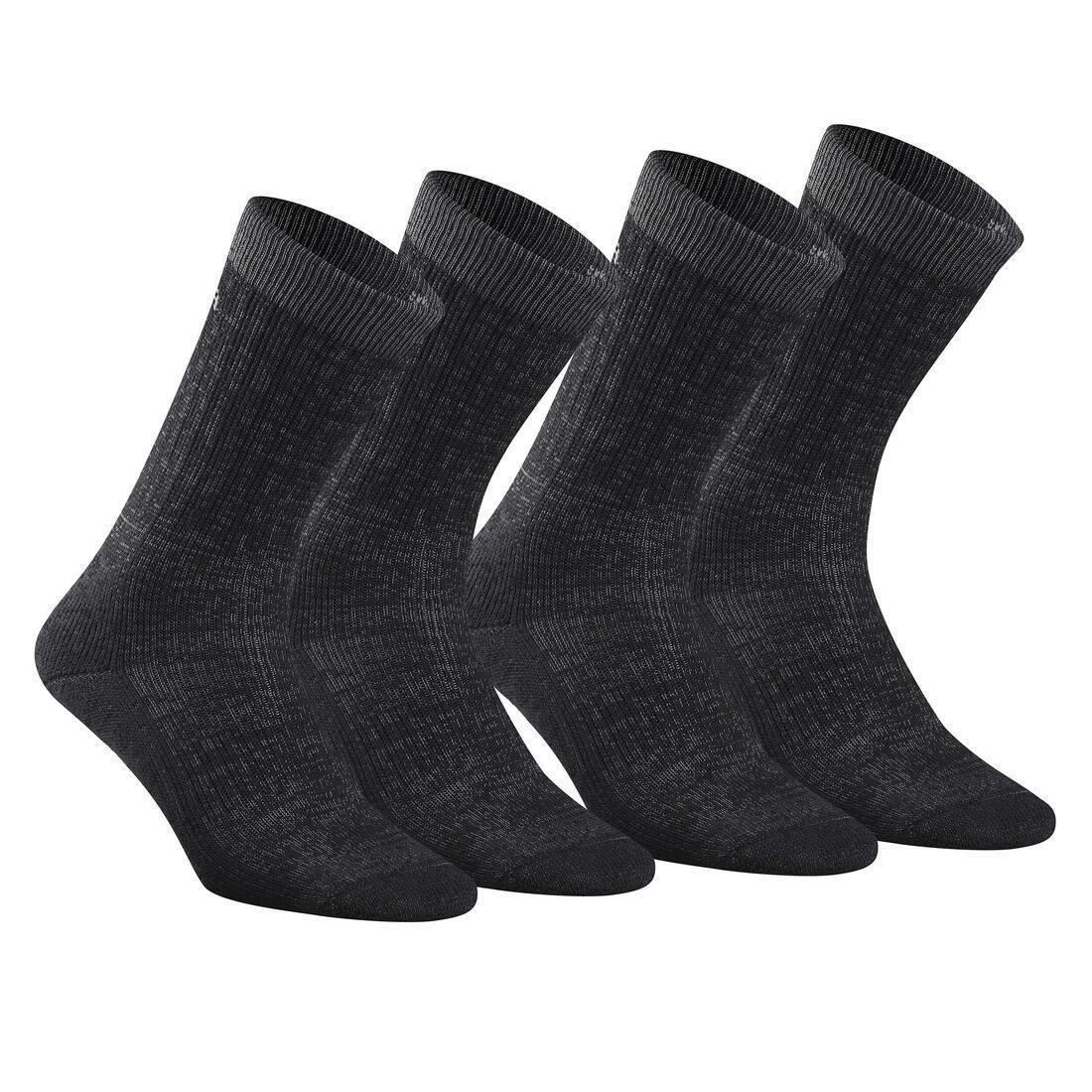 Warm Hiking Socks - Sh100 U-Warm Mid - 2 Pairs, Black, No Color, medium